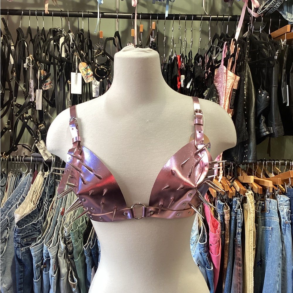 Andromeda leather Pink Spiked Women's Bralet